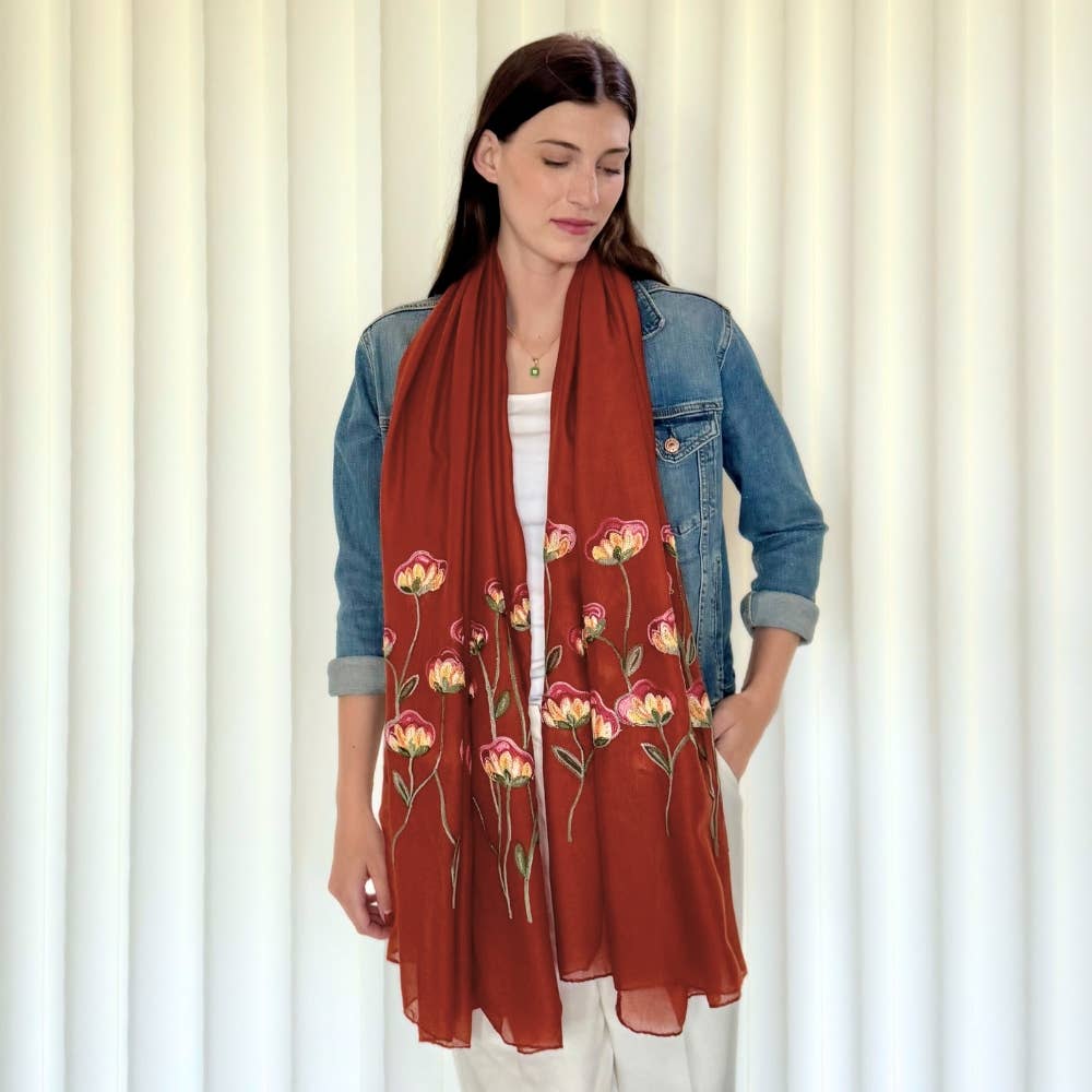 Humble Hilo – Engroshandel Tørklæde - Dame – Humble Hilo Broderet tørklæde/sjal med blomster62