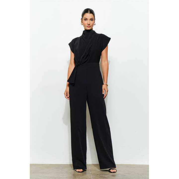 High Neck Draped Waist Cap Sleeve Jumpsuit for wholesale by INA