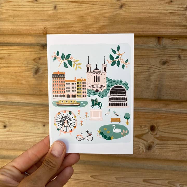 Illustrated Lyon postcard for wholesale by SLOWING OUT