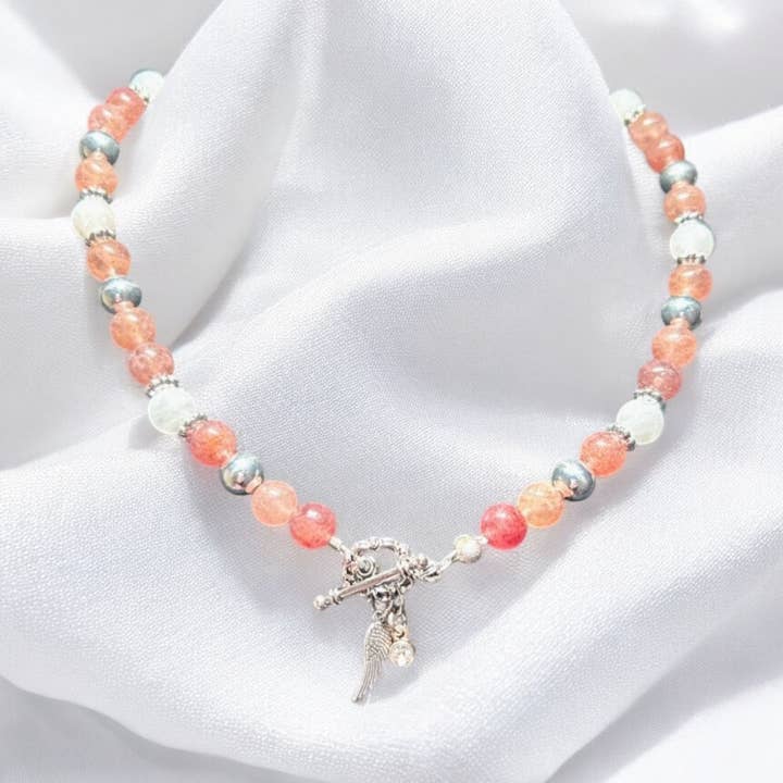 Strawberry Quartz & Moonstone Necklace for wholesale by Supr Nova Wrists