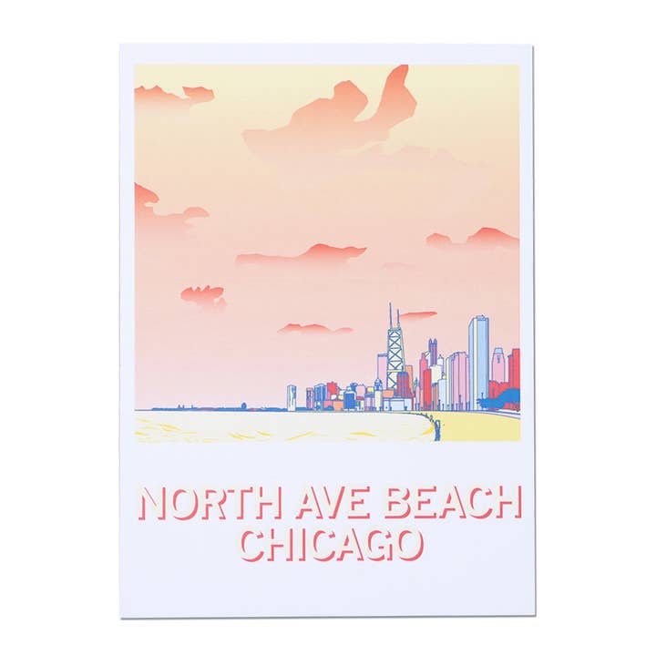 North Avenue Beach Illustration Postcard for wholesale by RAYGUN