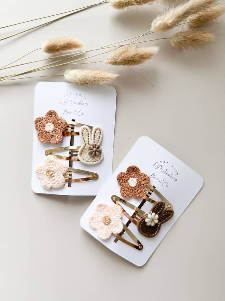 Neutral Bunny Easter Hair Clips- Set of 3 for wholesale by Little Sunshines Bow & Co