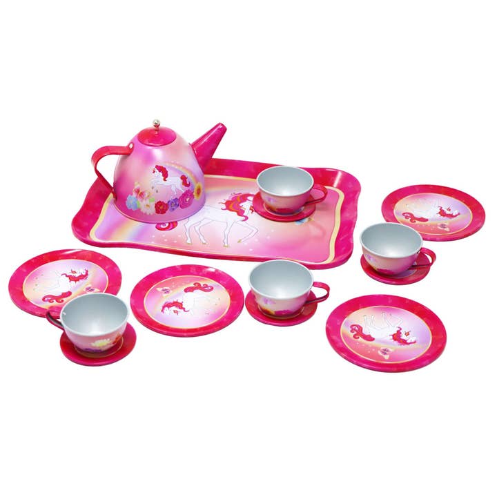 Unicorn Butterfly 14 Piece Kids Play Pretend Tin Tea Set - (Pack Size: 2) for wholesale by Pink Poppy