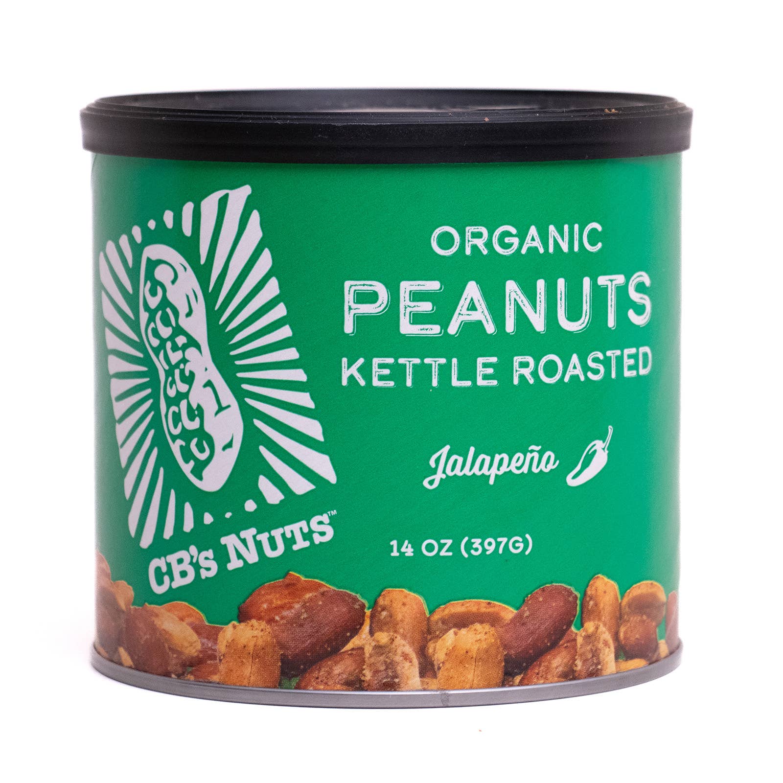 CB's Nuts - Wholesale Nuts - 14oz can Organic Kettle Roasted Peanuts - Jalapeno