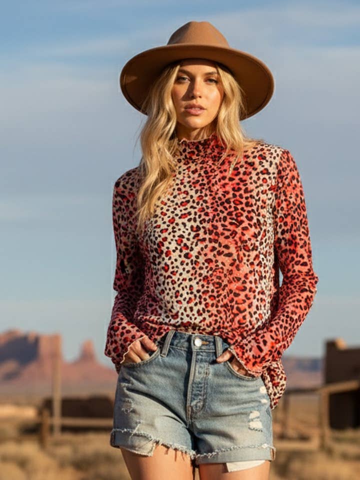 Leopard Printed Mesh Long Sleeve Top for wholesale by Sewn and Seen