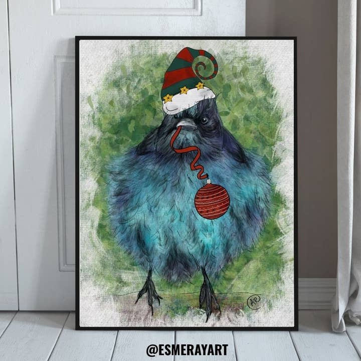 Frankie Holiday Bird Art Print for wholesale by Esmeray Art
