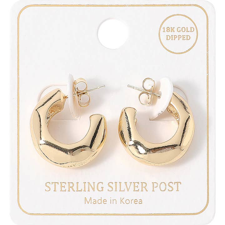 18K Gold Dipped Sterling Silver Post Chunky Hoop Earrings for wholesale by Sensibling Corp.