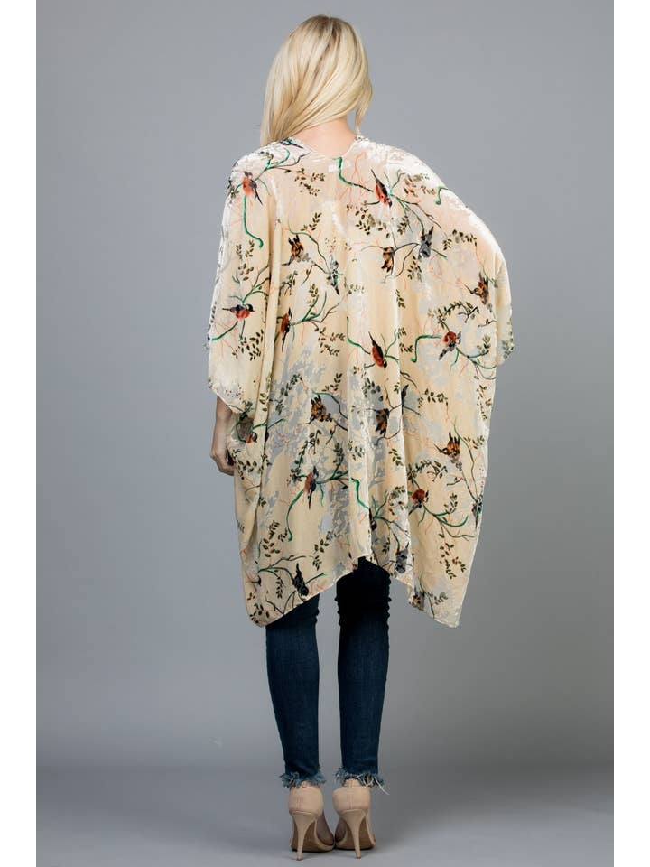 LA Soul - Wholesale Kimono - Women's - Bird With Branches Print Velvet Kimono