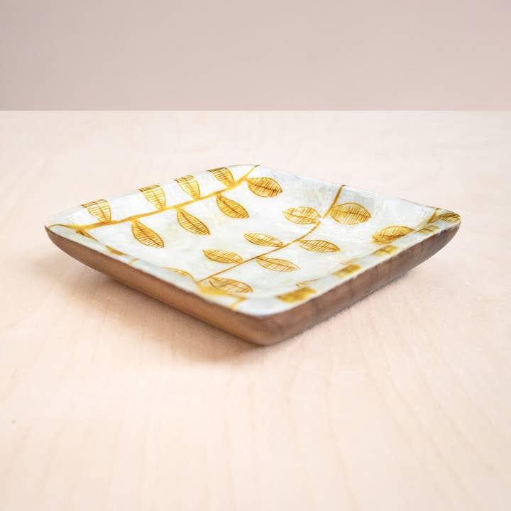 Capiz + Acacia Plate - Nordic Vines, Square | LIKHÂ for wholesale by LIKHÂ
