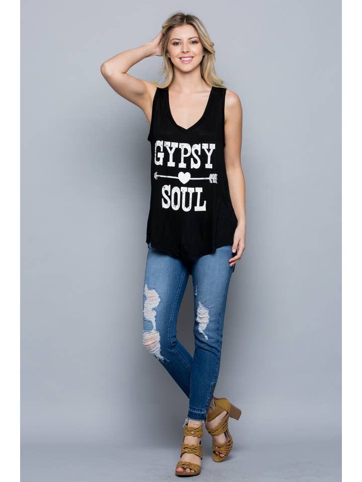 BLACK Gypsy Soul Print Flowy tanktops for wholesale on Faire1