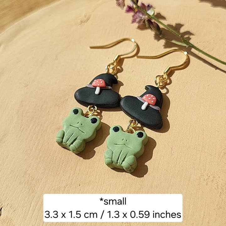 NoomCottageClay - Wholesale Dangle Earrings - Cute Frog Witch Earrings | Cottagecore Jewellery5