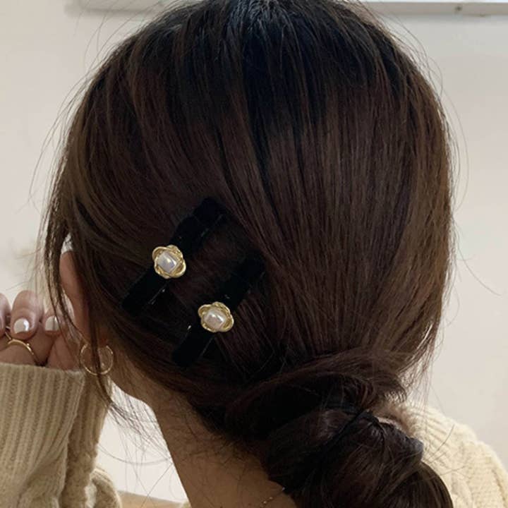 XO Fashion - Wholesale Hair Clip - Women's - HCY006 Ultra-exquisite French Velvet BowTie pearl Hair Clip4