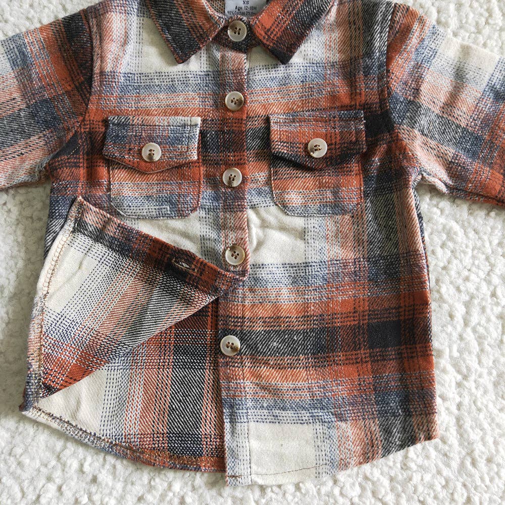 Aier Wholesale - Wholesale Button Down Shirt - Kids - Baby Boys Orange Plaid Long Sleeve button ups Flannel shirts tops3