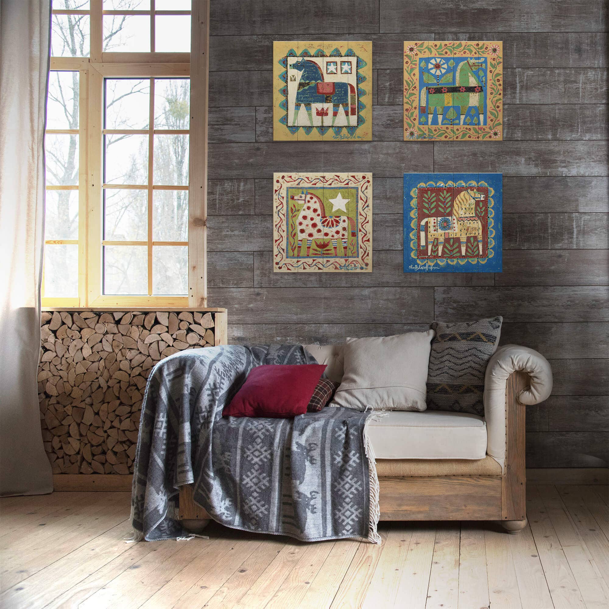 Old Wood Signs - Wholesale Art Print - Cream Dala Horse - Wood & Metal Wall Art2