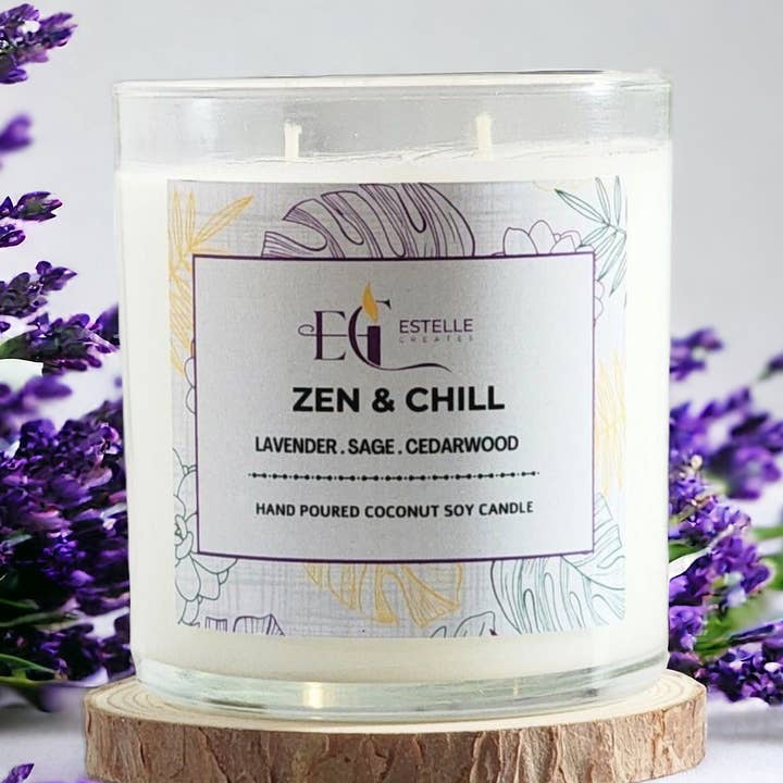 Candela a Doppio Stoppino Zen & Chill 9oz per la vendita all'ingrosso da parte di Estelle Creates