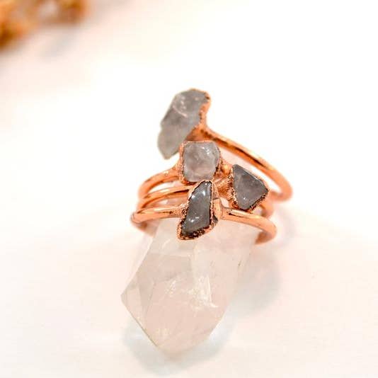 Daddy Daughter Jewelry - Wholesale Cocktail/Statement Ring - Dainty Copper Rose Quartz Ring | Love Stone Pink Rose Quartz2