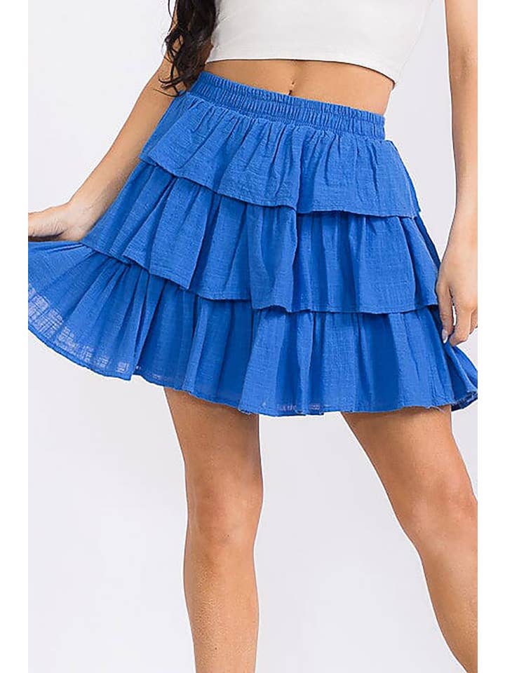 ROUSSEAU - Wholesale Skirt - Women's - SOLID RUFFLE TIERED ELASTIC WAIST MINI SKIRT10