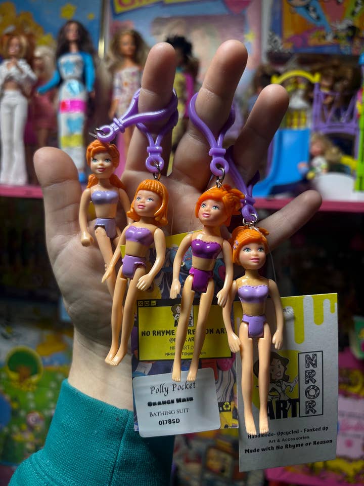 Polly Pocket Bag Clip - Y2K Vintage - Orange Hair, Purple for wholesale by NO RHYME OR REASON ART