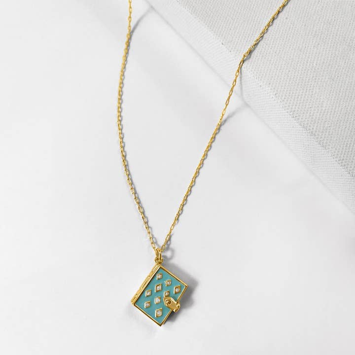 Stardust Book Locket (Aquamarine) - Gold for wholesale by Fortune & Frame