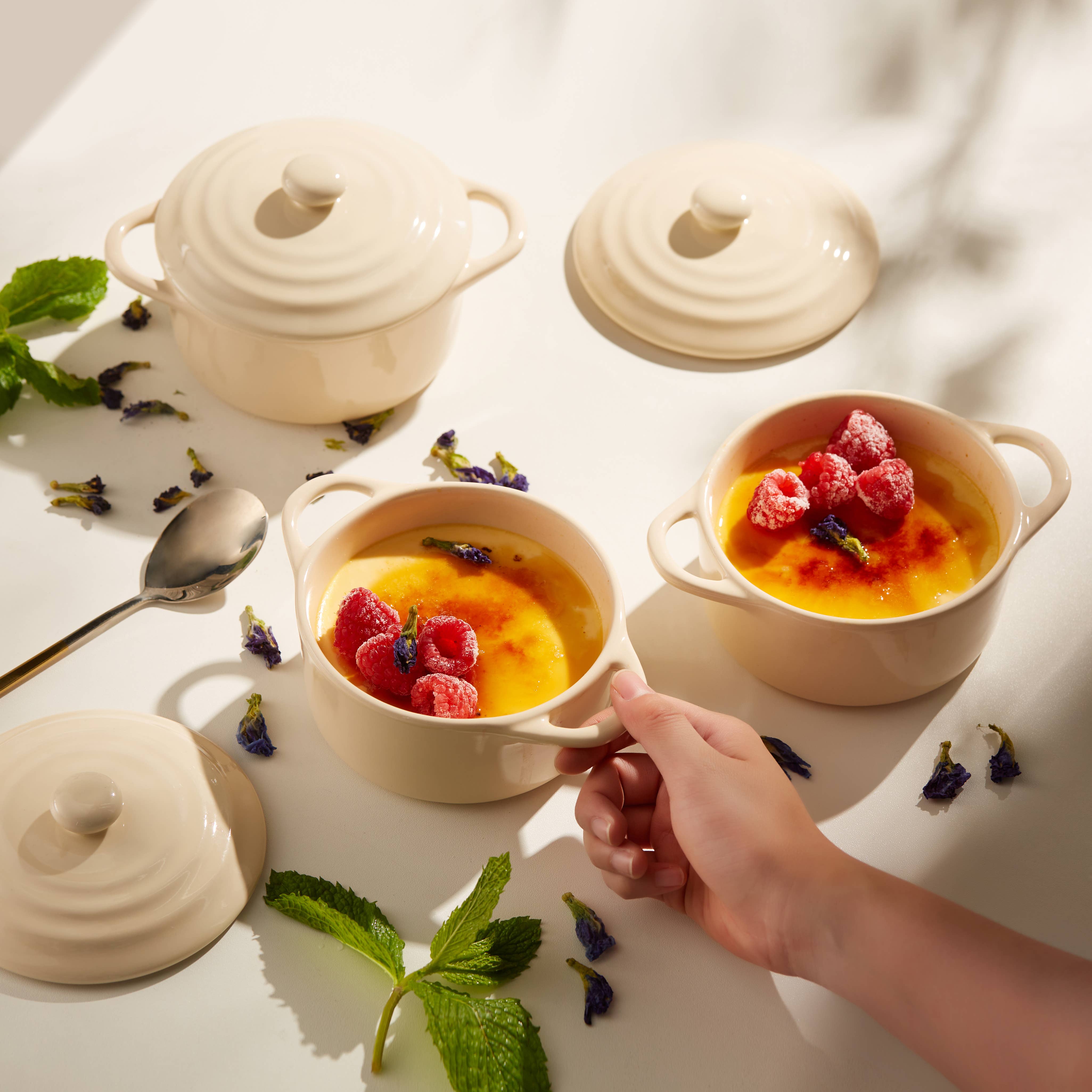 Kook - Wholesale Baking Dish - Kook Mini Casserole Dishes & Lids, Ceramic, 12 oz, Set of 412