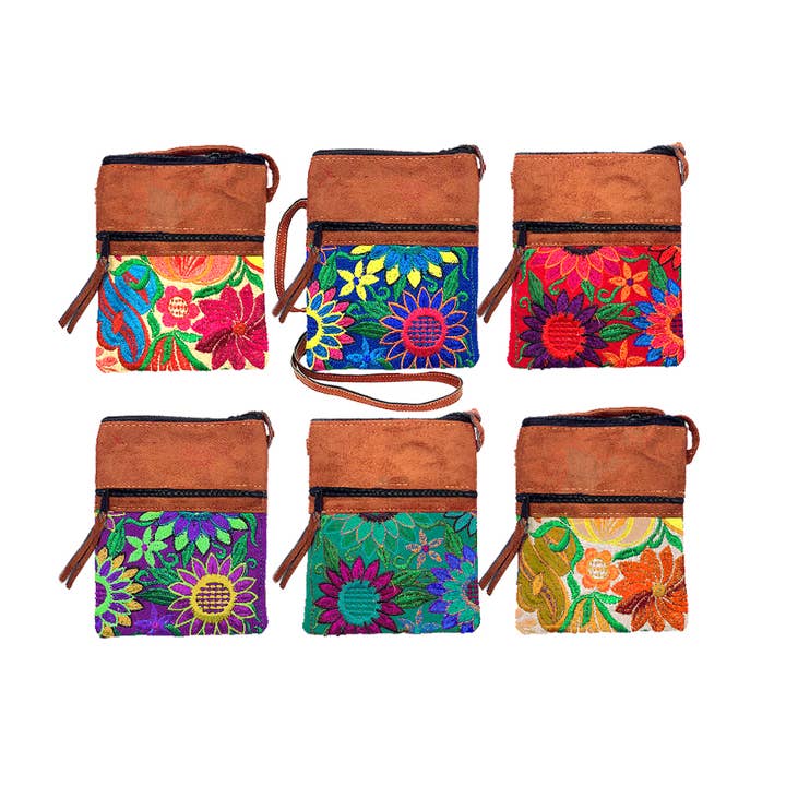 Pichincha - Wholesale Crossbody Bag - Women's - Small Embroidered Floral Leather Purse Passport Bag