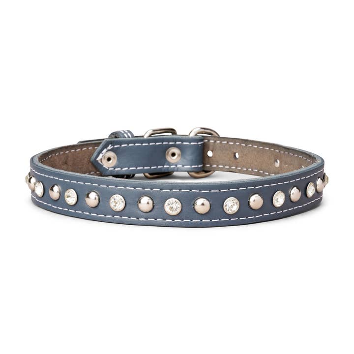 TOP DOG BRAND INC - Venta al por mayor Collar - Perros - Collar de cuero de 1 pulgada de ancho con diamantes de imitación transparentes y tachuelas.2