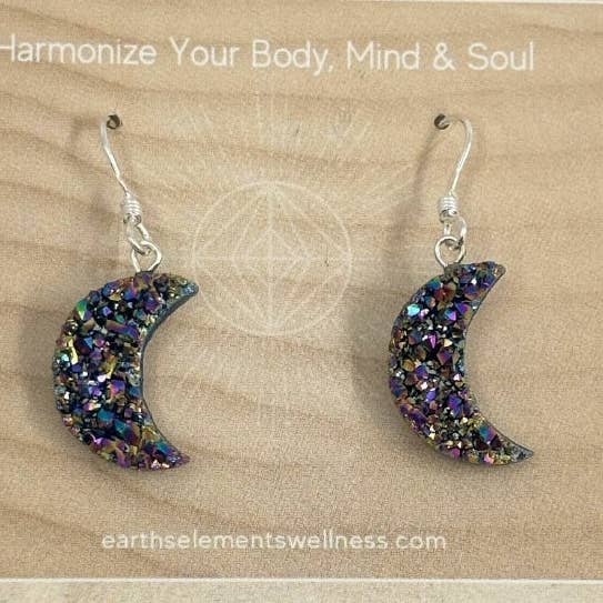 Boucle d'oreille - Moon, Rainbow Druzy pour la vente par Earths Elements Wholesale