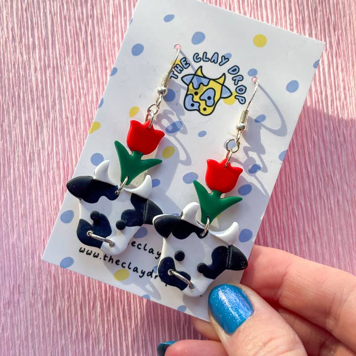 Mini Tulip Cows - Pink, White & Blue for wholesale by The Clay Drop