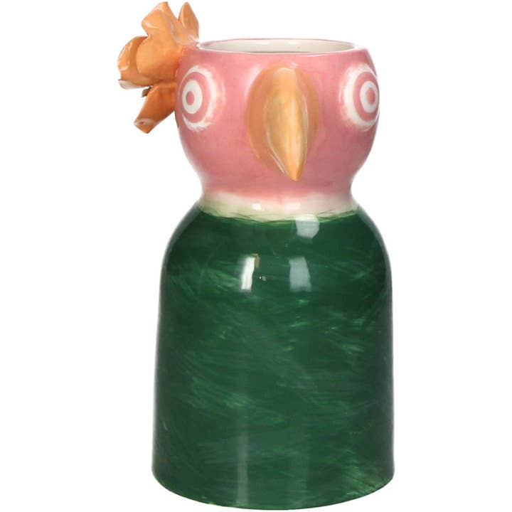 Jarrón de gres con forma de pájaro, verde y rosa para venta al por mayor de DRYdecorations