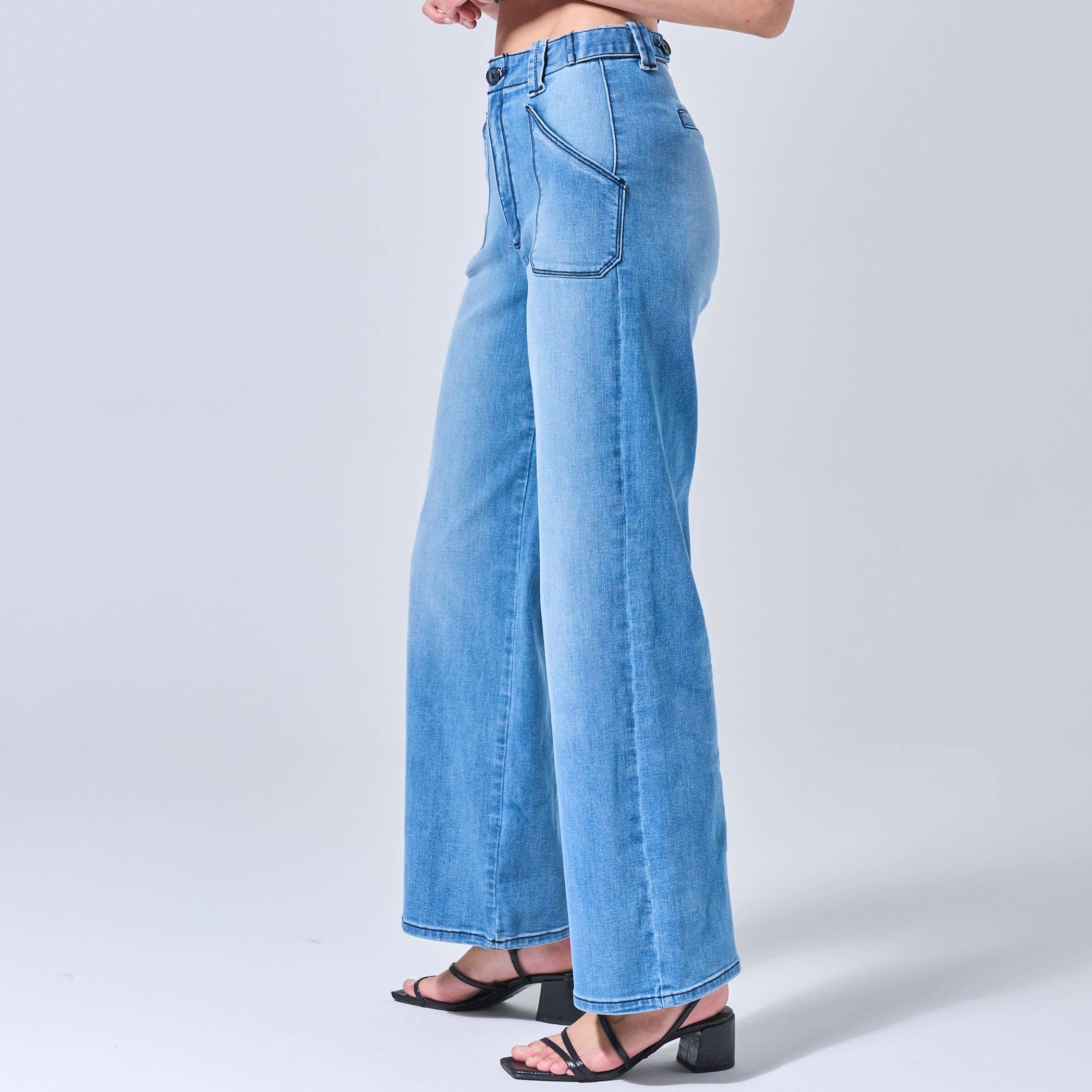 Someday - Vendita all'ingrosso Jeans - Donna - JEANS A VITA ALTA ELASTICIZZATI CON TASCA A FILETTO, GAMBA LARGA, SI2640-SP1