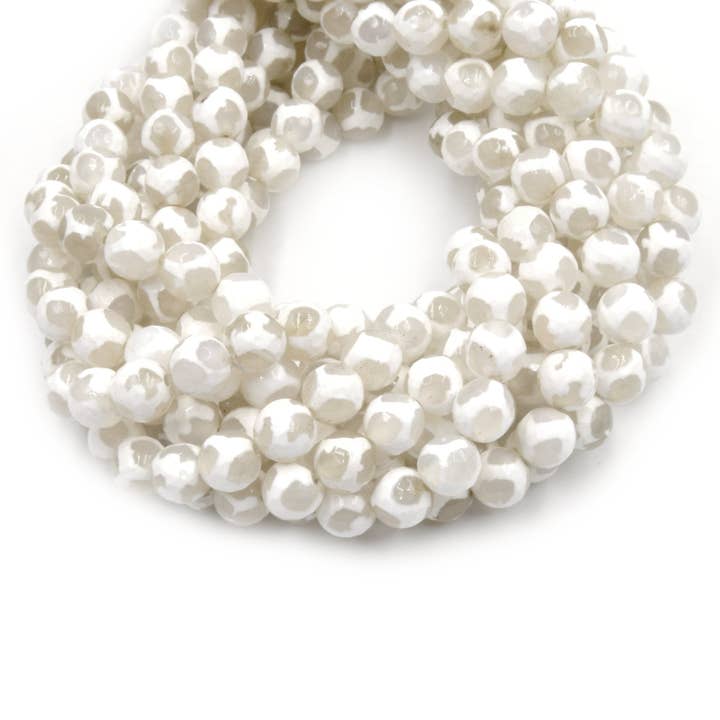Only Beads - Wholesale Beads - Tibetan Agate Beads | Dzi Beads | Dyed White Faceted Spotted Round Gemstone Beads - 6mm 8mm 10mm 12mm Available