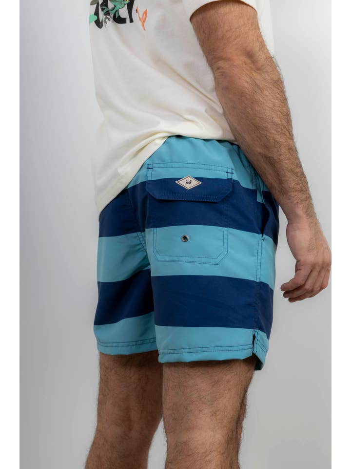 Custi Mikelo - Wholesale Swim Shorts - Men's - Wide Stripe Blue Swimsuit
