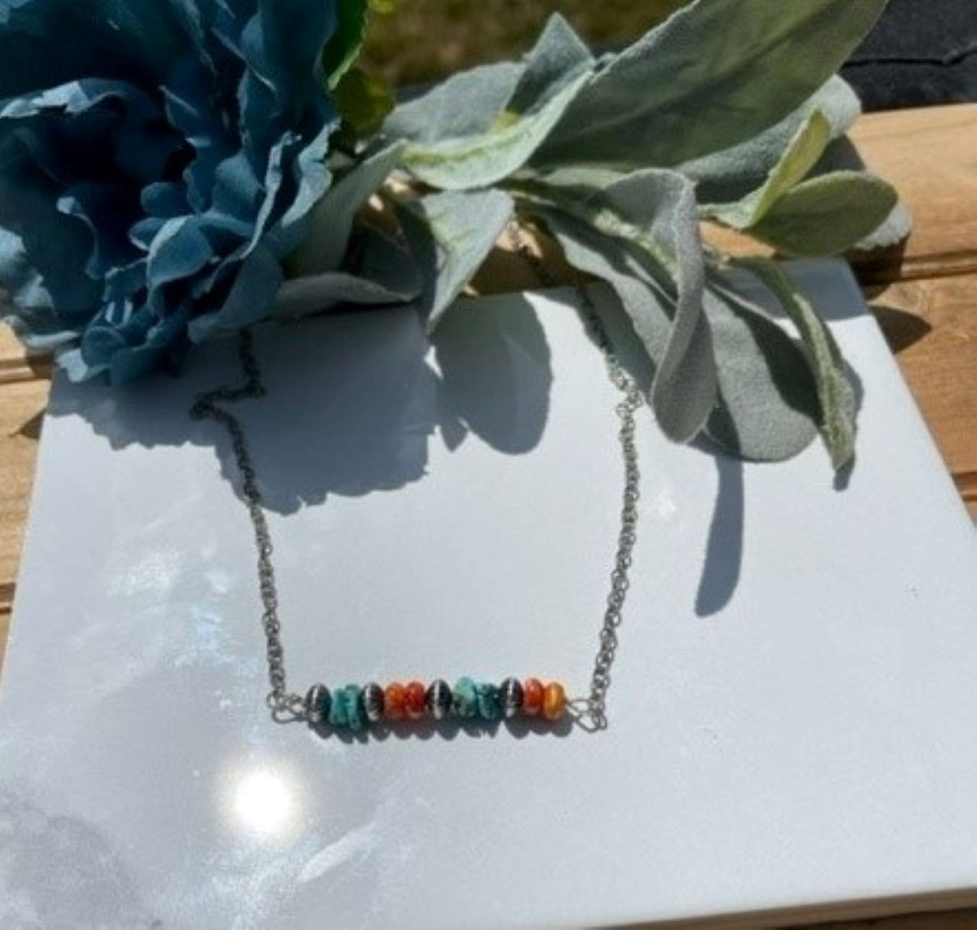 Ella Elisabeth Designs - Wholesale Beaded/Pearl Necklace - Navajo Pearl, Spiny Oyster Shell and Turquoise Bar Necklace 6