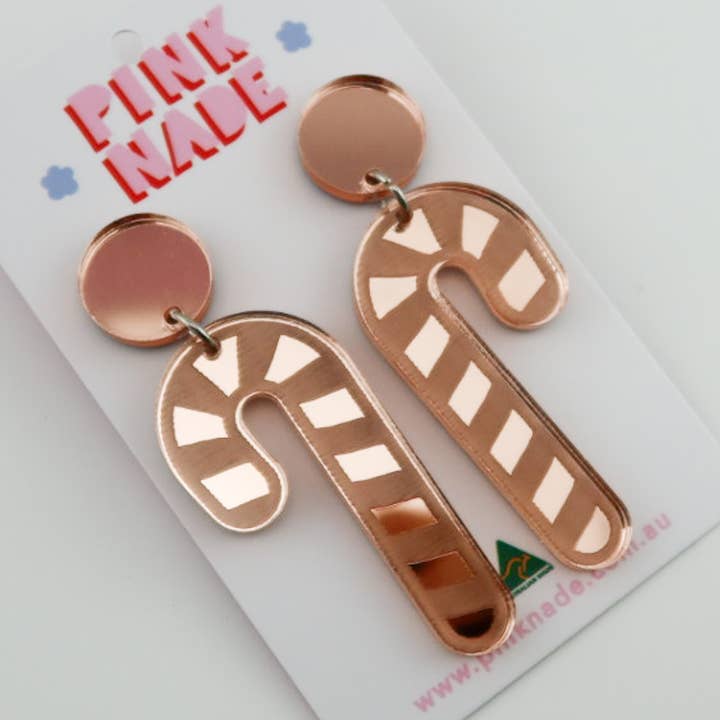 Candy Cane Rose Gold Mirror Dangles for wholesale by Pink Nade