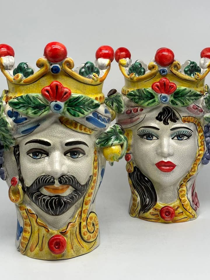Teste di Moro Classica Corona Sphere Ceramica Caltagirone cm H.30 L.20 Craquelé for wholesale by DD Ceramiche Siciliane