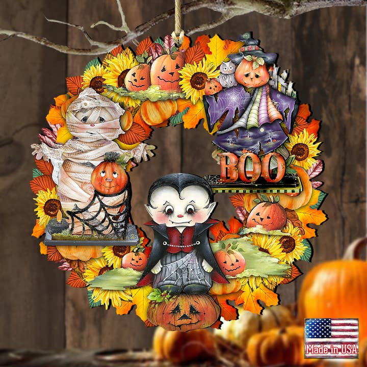 Designocracy - Wholesale Ornament - Halloween Wreath Wood Ornament G.DeBrekht Fall