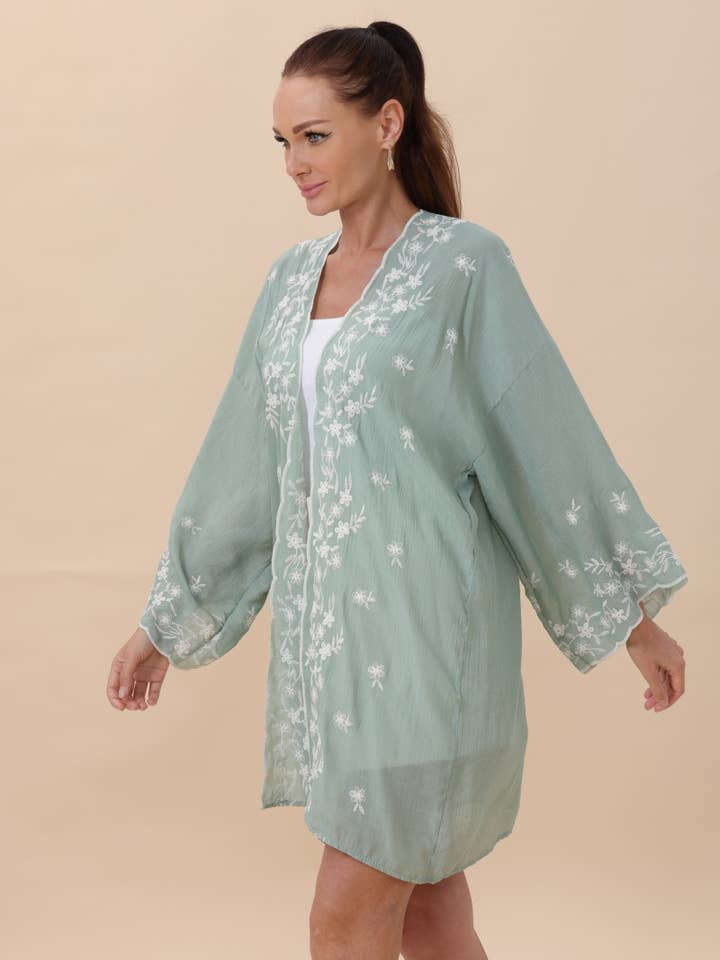 Leto Accessories - Wholesale Kimono - Women's - Floral Embroidered Open Front Kimono Cardigan β Lightweight9
