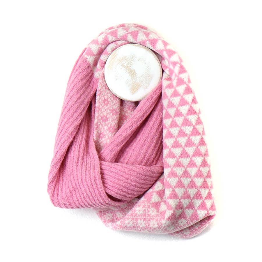 Peace Of Mind - Wholesale Nekwarmer/Snood - Dames - Roze en Wit Gemengde Gebreide Scandi Snood0