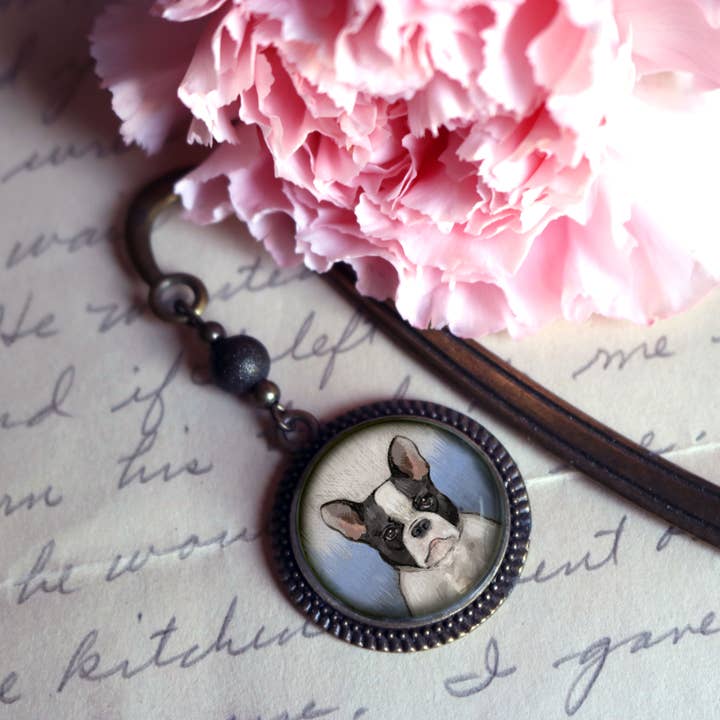 Best Friends Pied French Bulldog bronzen bladwijzer voor wholesale door The Divine Iguana