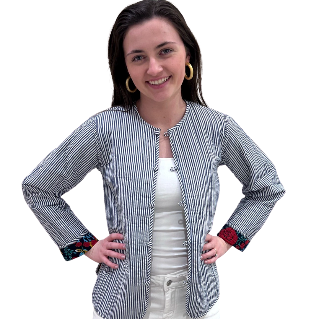 Liza Byrd - Wholesale Jacket - Women's - The Madeline Animal Print Quilted Reversible Jacket in Navy3