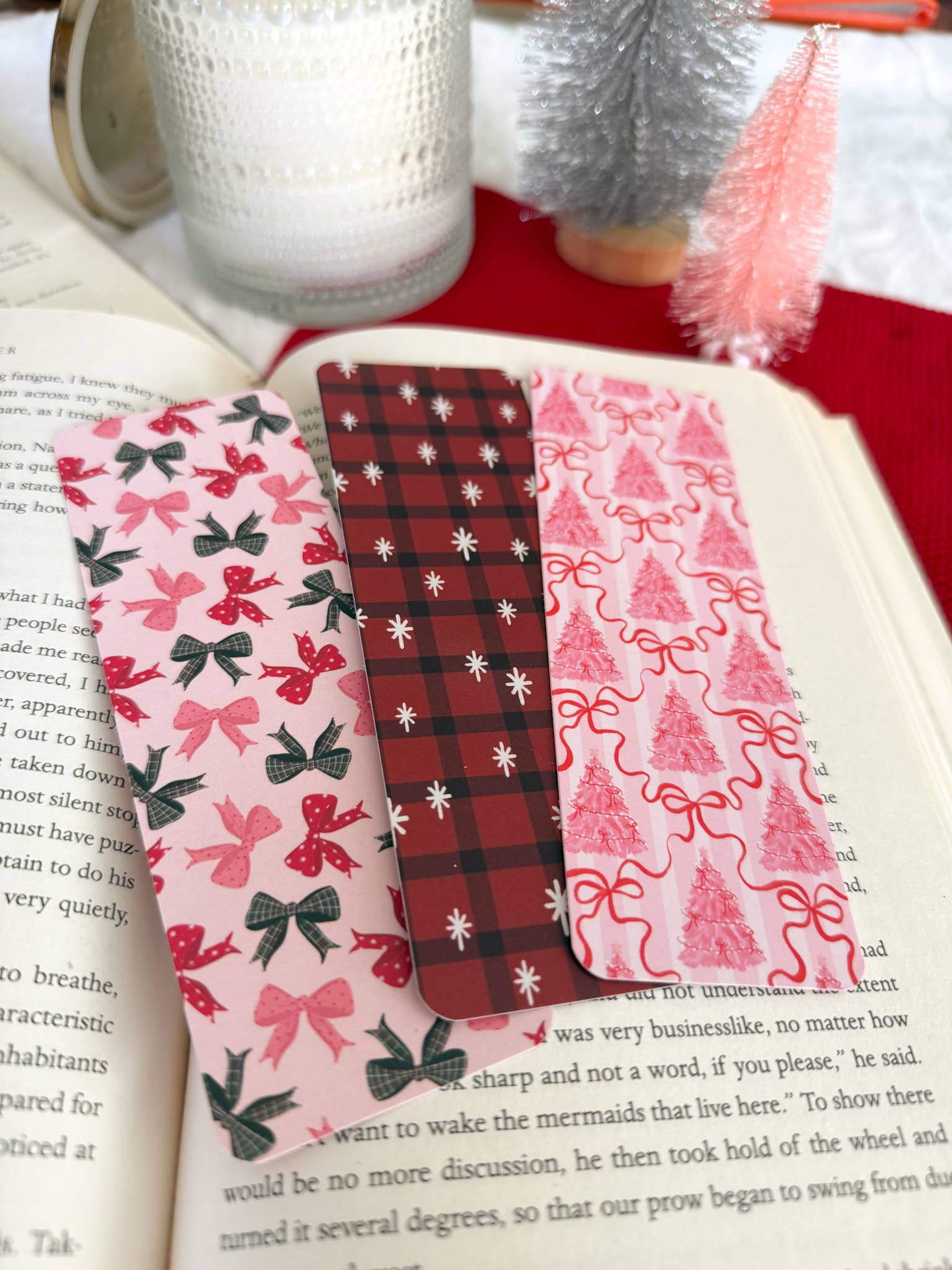 Little Turkey Shoppe - Wholesale Bookmark - Pink Christmas Tree Bookmarks | Red Plaid, Bows1