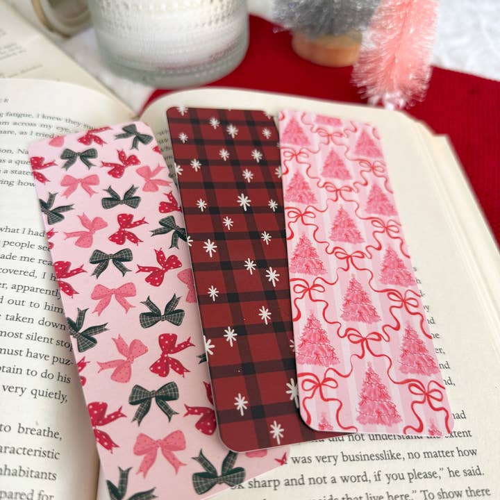 Little Turkey Shoppe - Wholesale Bookmark - Pink Christmas Tree Bookmarks | Red Plaid, Bows1