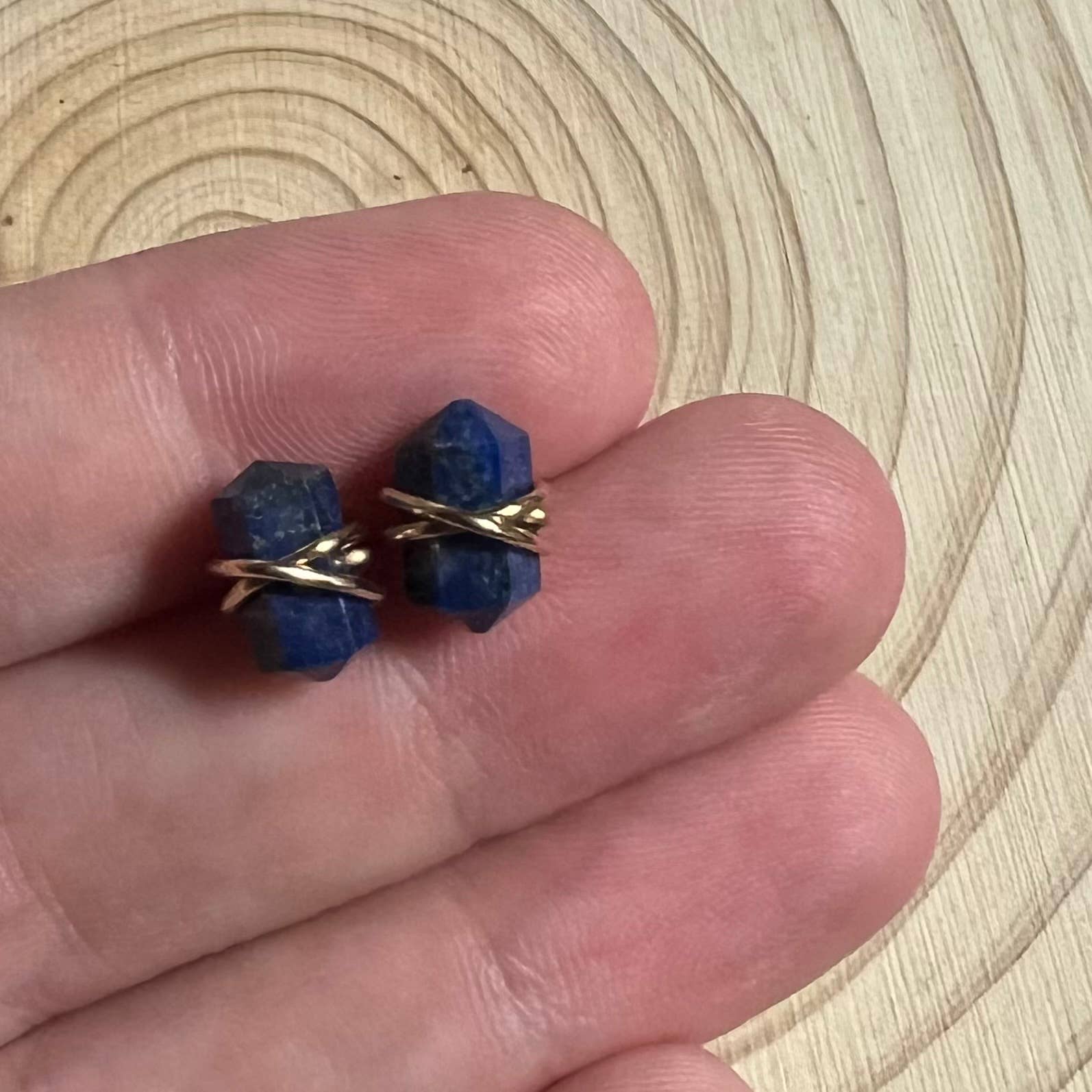 forest & fog - Wholesale Stud/Post Earrings - Wire Wrapped Gemstone Earrings-Lapis Lazuli & 14k Gold Fill1