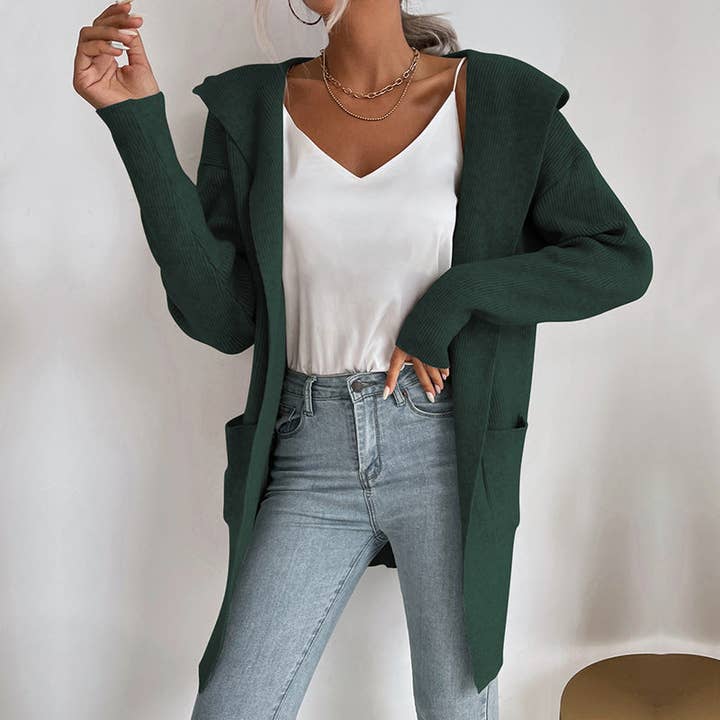 Lovesoft - Wholesale Cardigan - Women's - Hooded Knit Cardigan Long Sleeve Open Front Outerwear9