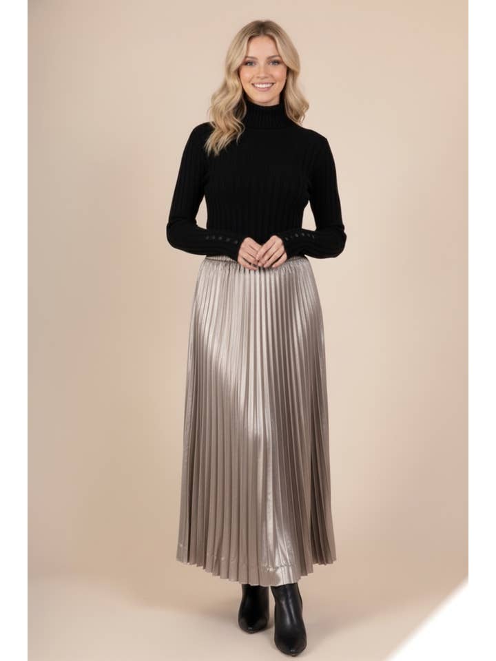 LUSA MODE - Wholesale Skirt - Women's - Long Pleated Solid Skirt Satin Fabric 3014 - Lusa Fashion6