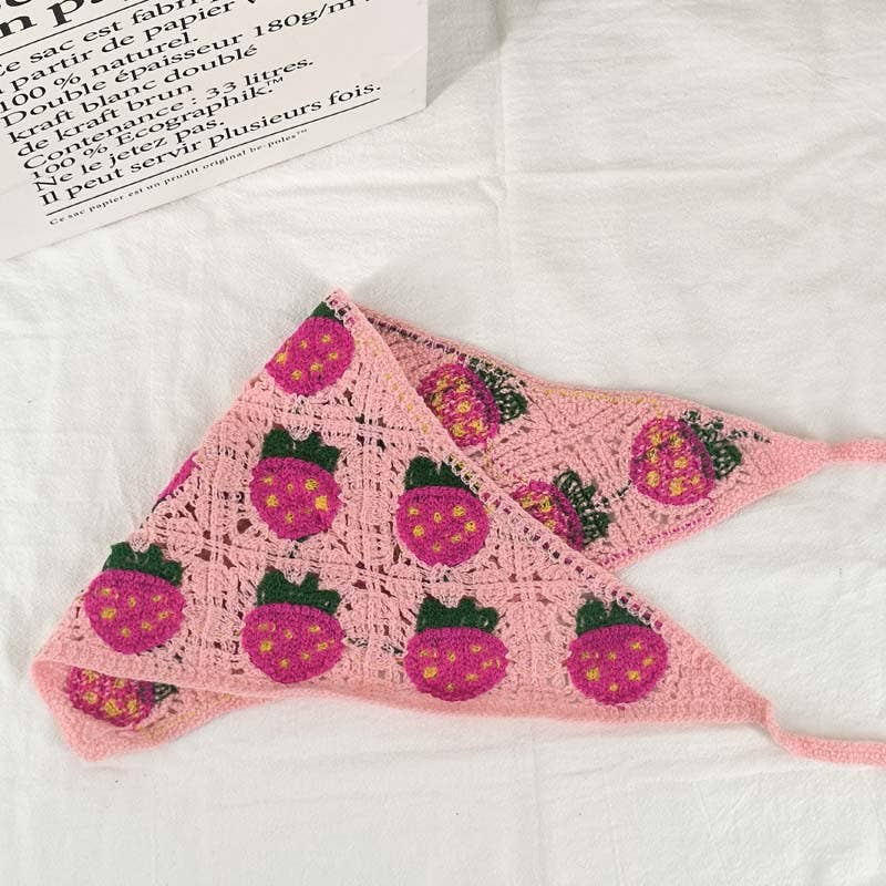 MKS America - Wholesale Bandana - Women's - Cherry Strawberry Floral checkered Crochet Bandana -56colors15