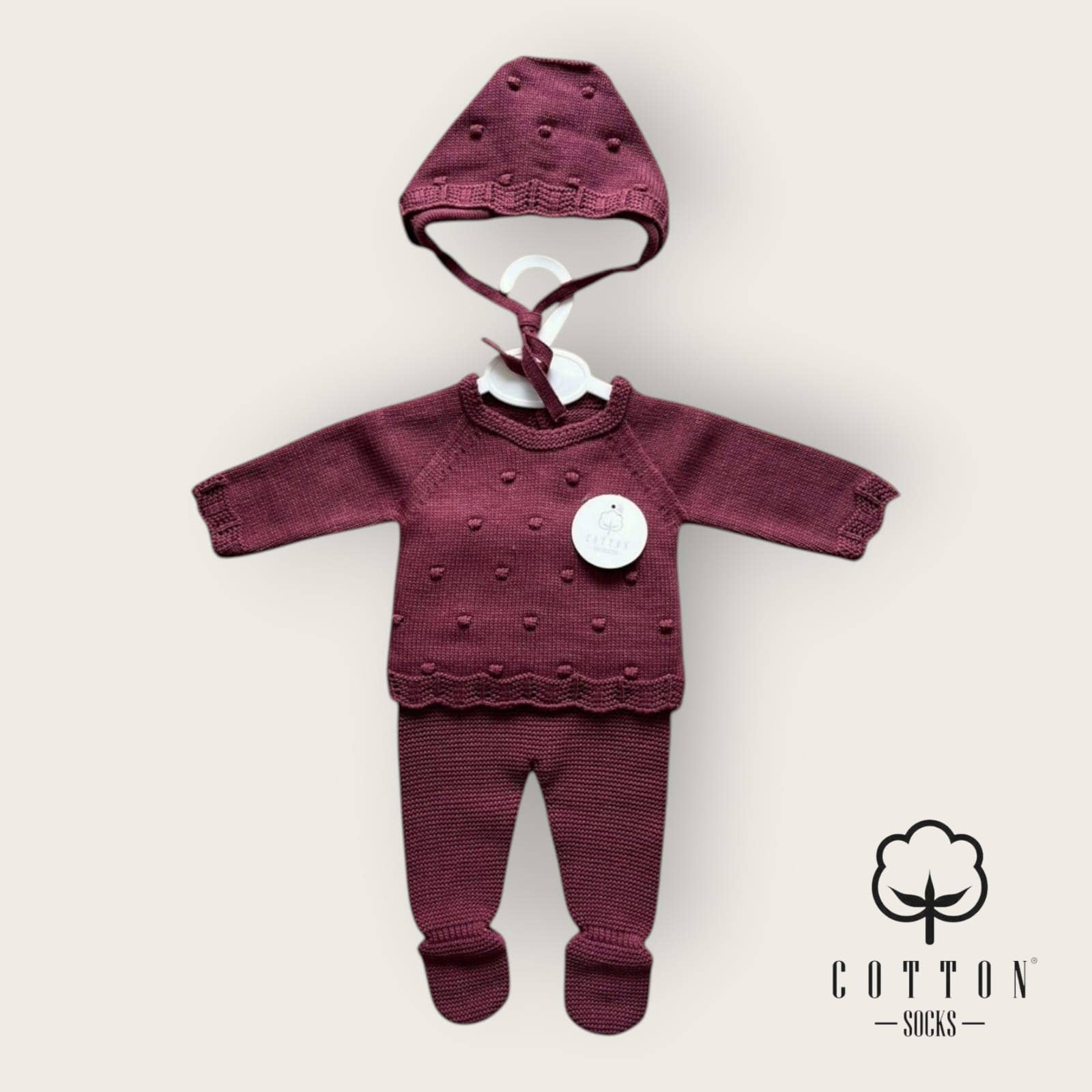 Cotton Socks - Wholesale Clothing Set - Baby - 473 3-piece knit set (Popcorn) 100% acrylic5