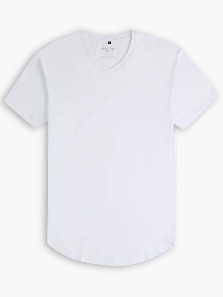 Origin Curved V-Neck T-Shirt: White for wholesale by Rule of Threads