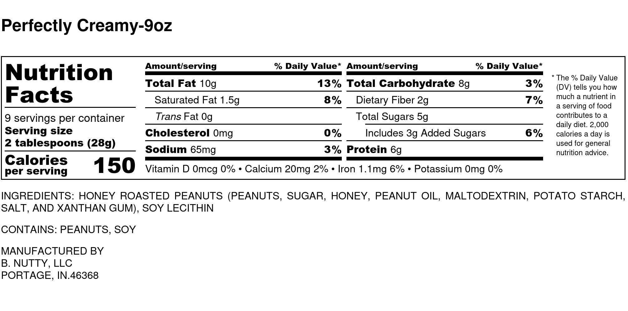 BNutty Peanut Butter - Wholesale Nut Butter - Perfectly Creamy BNutty Peanut Butter- Case of 6- 9oz2