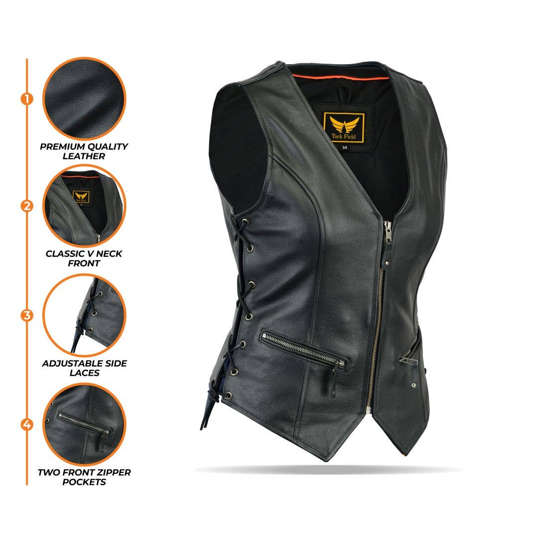 Tackfield - Wholesale Outerwear Vest - Women's - Womens Legacy Rider Motorcycle Leather Vest Heavy-Duty Top Grain Cow Hide2